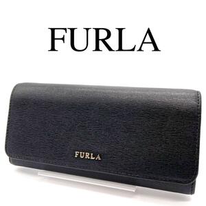 FURLA フルラ 長財布 ワンポイントロゴ ロゴ金具 レザー ブラック