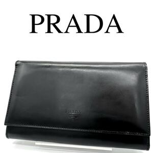 PRADA プラダ 長財布 ワンポイントロゴ エナメル パテント ブラック