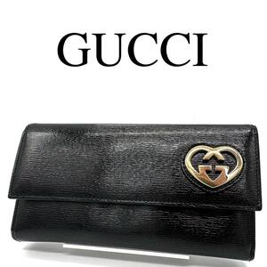 GUCCI グッチ 長財布 ラブリーハート ロゴ金具 ワンポイントロゴ ブラック