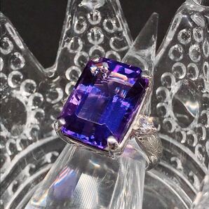 アメジスト 20.13ct ダイヤモンド 0.24ct リング PT900 大粒 鑑別カード付きの画像5