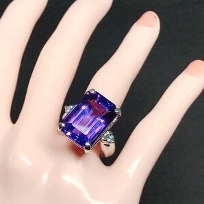 アメジスト 20.13ct ダイヤモンド 0.24ct リング PT900 大粒 鑑別カード付きの画像9