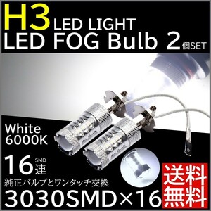 ◆送料無料◆ LEDフォグ SMD ホワイト 12V H3 80W 6000K 3030SMD フォグランプ プロジェクター LEDバルブ 2個SET