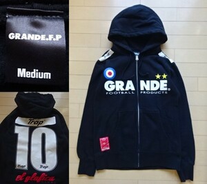 【GRANDE】フルジップ スウェットパーカー ブラック SIZE:MEDIUM (グランデ,サッカー,フットサル)