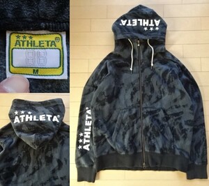 【ATHLETA】カモフラ柄 フルジップ フリースパーカー グレー系迷彩 SIZE:MEDIUM (アスレタ)