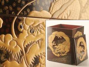 【流】時代漆器 龍丸紋蒔絵 四段重箱 共箱 KT135