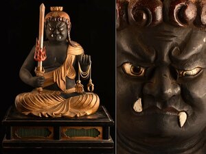 【流】仏教美術 木彫彩色不動明王像 高66cm KS724