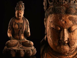 【流】仏教美術 木彫彩色特大仏像 高69cm KS924