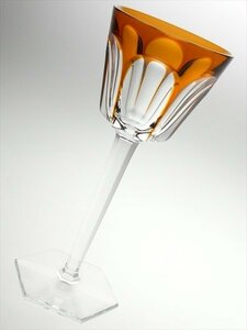 n175 Baccarat バカラ クリスタル 高級シリーズ アルクール 色被せ オレンジ カット ワイングラス