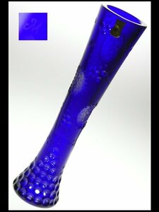 N203 Meissen マイセン クリスタル 希少作品 青被せ グラヴィールカット フラワー タンポポ 綿毛 大型 ベース 花瓶 飾壷 30cm