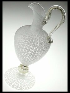 n292 ムラノ ベネチアングラス バラリンレース 金彩 脚付 大型 ベース 花瓶 飾壷 33.2cm