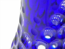 N203 Meissen マイセン クリスタル 希少作品 青被せ グラヴィールカット フラワー タンポポ 綿毛 大型 ベース 花瓶 飾壷 30cm_画像8
