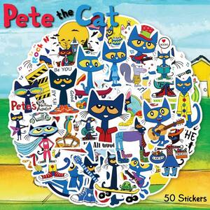ねこのピート ステッカー 50枚セット 海外 絵本 児童文学 アニメ Pete the Cat ネコ 猫 歌 バンド サーフィン PVC 防水 シール