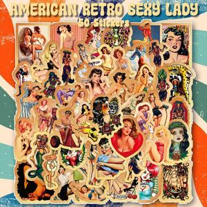  american retro sexy reti sticker 50 pieces set PVC waterproof seal retro 1970 girl sexy America ta toe 