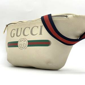 【超希少】GUCCI グッチ ボディバッグ ウエストポーチ ショルダーバッグ プリント シェリーライン シボ革 レザー 黒 レディース メンズ 1円