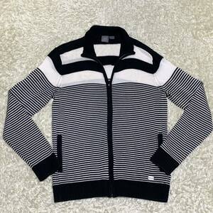 【美品】アルマーニエクスチェンジ 希少サイズL ジップアップカーディガン ブルゾン ニット メンズ 黒 ARMANI EXCHANGE グラデーション 1円