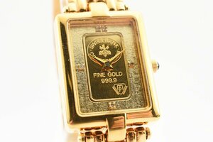 エルジン ファインゴールド 999.9 インゴット 石付 ゴールド文字盤 スクエア レディース 腕時計 ELGIN