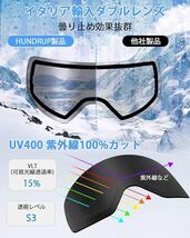 HUNDRUP スキーゴーグル スノーゴーグル 両層レンズ 曇り止め 180°広視野レンズ UV紫外線防止 メガネ対応 収納袋付き_画像5
