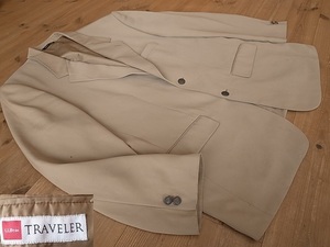 トルコ製 L.L.Bean エルエルビーン TRAVELLER マイクロファイバー ２釦 ベージュ ブレザー テーラード ジャケット 銅釦 48R ５XL 相当