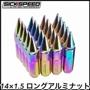 税込 SICKSPEED 病気速度 ロングアルミナット 軽量ナット ネオクローム 14x1.5 60mm 7角 ソケット付 JDM USDM アメ車 輸入車 北米車 即納