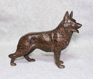 金属工芸◆犬　置物　銅製◆30cm ブロンズ像　イヌ　bronze dog　 シェパード 洋犬　3.7Kg