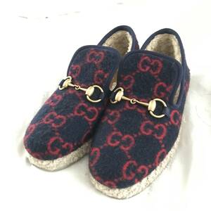 Gucci GG Wool Shoes Bit Bit Mouton Gore Espadrille Slippon Roafer Shoes Navy 351/2 35 Half 22