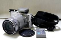 ⑫OLYMPUSオリンパスPEN Lite E-PL3ミラーレス一眼デジタル カメラM.ZUIKO DIGITAL40-150mm1:4-5.6R ED MSCシルバー系キャップ バッテリー_画像1