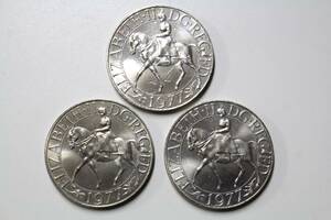 ⑯ELIZABETH Ⅱ DG REGFD1977エリザベス女王 在位25周年1977年◆イギリス外国コイン3枚セット◆シルバー系◆記念 硬貨◆直径 約3.7㎝