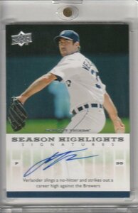 2008 UD Series 1 Justin Verlander SHS-JV 直筆サインカード Auto