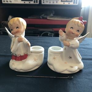 希少 Holt Howard ホルトハワード Christmas Angel Choirboy&Choirgirl キャンドルホルダー 陶磁器 フィギュリン アンティーク 60's 日本製