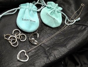 ＄【Tiffany＆Co ティファニー シルバーアクセまとめ SV925 エルサペレッティ オープンハート ネックレス リング ピアスセット】KH10981