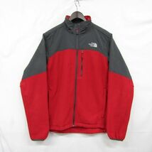 THE NORTH FACE サイズ M グリッド フリース ジャケット フルジップ ナイロン レッド グレー ノースフェイス 古着 ビンテージ 3JA0605_画像1