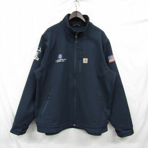 ビックサイズ XL carhartt 長袖 ソフトシェル ジャケット ブルゾン 裏地 フリース カーハート ネイビー 古着 ビンテージ 3JA1107