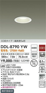 新品 DAIKO 大光電機 ダウンライト(軒下兼用) DDL-8790YW