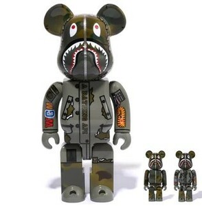 BAPE ALPHA N3B CAMO SHARK 2023 BE@RBRICK 100% 2PCS & 400% MEDICOM TOY ベイプ アルファ ベアブリック カモ シャーク ベアブリ