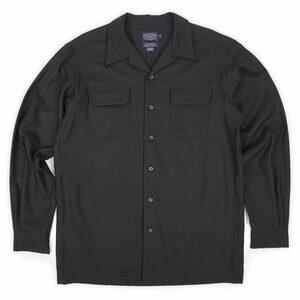 ペンドルトン Pendleton 00s オープンカラー ウールシャツ ボードシャツ ボックス 無地 単色 古着 (-1101) ブラック / 黒 L TALL