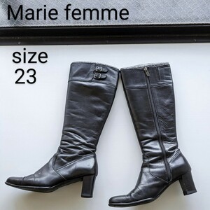 Marie femme　マリンファム　レザー　ロングブーツ　ブラック　23EE　ジップ サイド ブーツ　ブラック　ヒール　黒