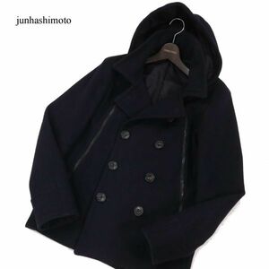 junhashimoto ジュンハシモト 【ZIP&HOODED P-COAT】秋冬 ウール&カシミヤ ジップ フーデッド Pコート Sz.4　メンズ 紺　I3T02614_C#N