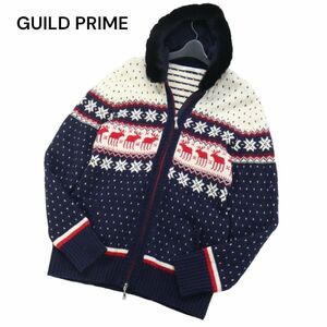 GUILD PRIME ギルドプライム 秋冬 ラビット ファー★ トナカイ ノルディック柄 ウール ニット パーカー Sz.3　メンズ　I4T00073_1#N