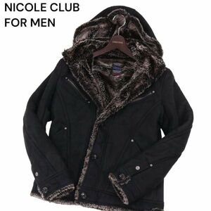 NICOLE CLUB FOR MEN ニコルクラブ フォーメン 豪華! 裏地ファー★ フェイク ムートン ジャケット コート Sz.46　メンズ 黒　I4T00043_1#N