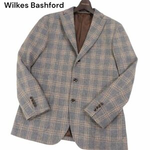 美品★ Wilkes Bashford タカキュー 秋冬 イタリア製生地★ カシミヤ混 ウール ツイード チェック ジャケット Sz.L　メンズ　I4T00029_1#N