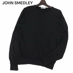 英国製★ JOHN SMEDLEY ジョンスメドレー 通年 シーアイランドコットン ニット セーター Sz.XL　メンズ 黒　I4T00157_1#L