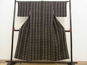 平和屋野田店■上質な小紋　吉祥菱文　黒地　逸品　n-ne2875