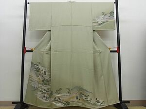 平和屋野田店■訪問着　渡橋人物風景文　暈し染め　逸品　n-cw0650