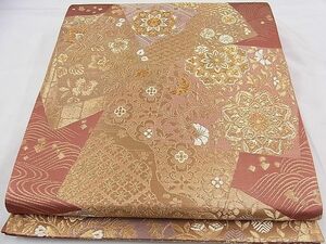  flat peace shop Noda shop # six through pattern double-woven obi Tang woven square fancy cardboard road length flower Tang . writing gold thread excellent article n-bg0502