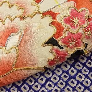 平和屋野田店■豪華振袖 絞り 駒刺繍 雲隠れ花丸文 金彩 逸品 n-xi0749の画像5