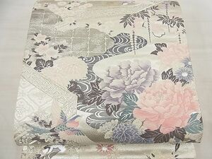 平和屋野田店■六通柄袋帯　唐織　草花錦　プラチナ二重織　逸品　n-ea1209