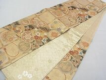 平和屋野田店■六通柄袋帯　扇面草花文　金糸　逸品　n-du0028_画像3