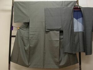 平和屋1■男性　紬　アンサンブル　着物：藍海松茶色　羽織：黒緑色　逸品　vf7151
