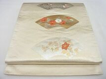 平和屋野田店■太鼓柄袋帯　唐織　地紙菊花文　金糸　逸品　n-qw0615_画像1