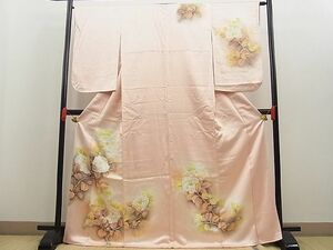 平和屋野田店■訪問着　手描き　椿　暈し染め　金彩　逸品　n-op0661